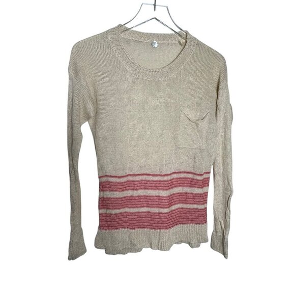 Margaret O'leary Beige & Red Striped Knit Sweater W/ Pocket Womens size small - Picture 1 of 7